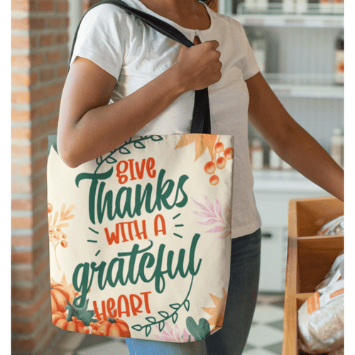 Give thanks with a grateful heart tote bag - Jesus Tote bag, Christian Tote bag, Bible Tote bag - Spreadstore