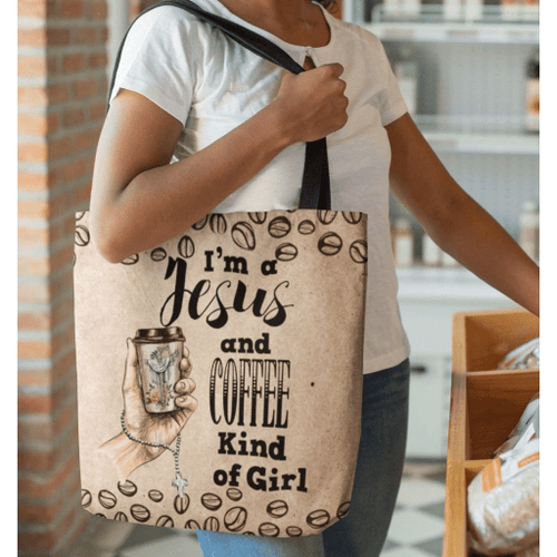 I am a Jesus and coffee kind of girl tote bag - Jesus Tote bag, Christian Tote bag, Bible Tote bag - Spreadstore