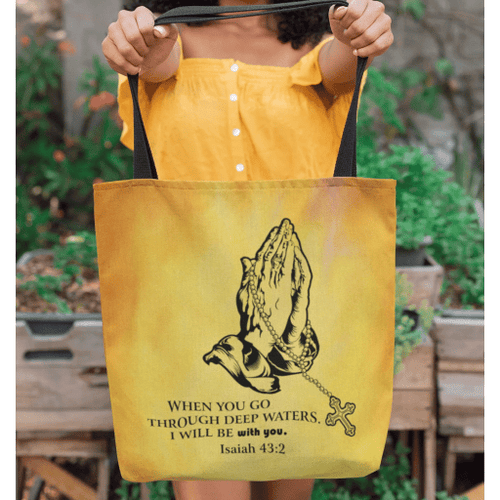 When you go through deep waters, I will be with you. Isaiah 43:2 tote bag - Jesus Tote bag, Christian Tote bag, Bible Tote bag - Spreadstore