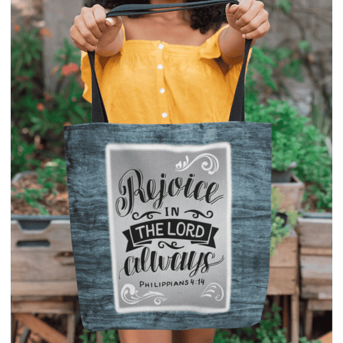 Rejoice in the Lord always Philippians 4:4 tote bag - Jesus Tote bag, Christian Tote bag, Bible Tote bag - Spreadstore