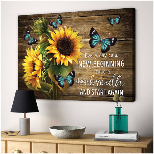 Sunflower Butterfly Wall Decor Every Day Is A New Beginning Canvas Art