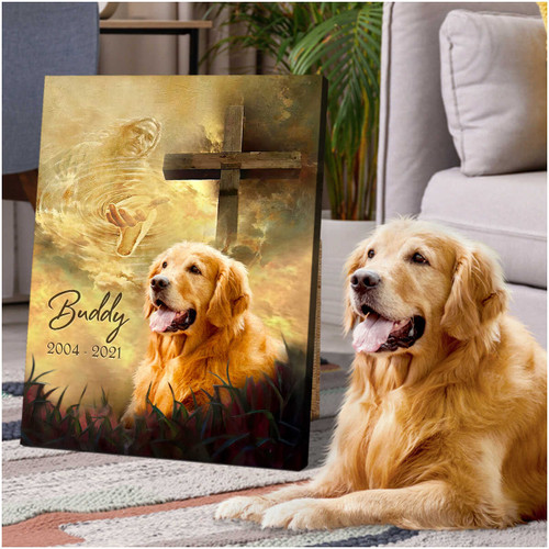 Memorial Pet Photo Take My Hand Jesus God Canvas Print - Personalized Dog Sympathy - Spreadstores