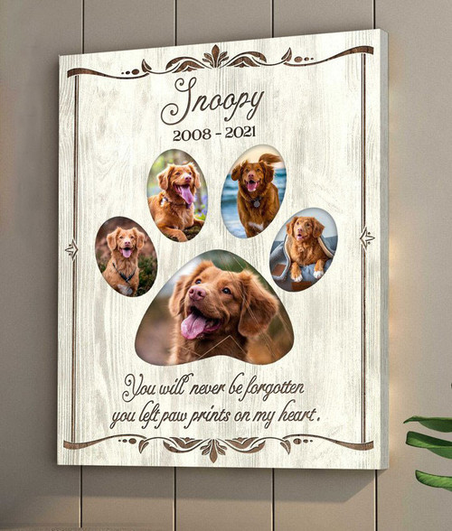 Sympathy Gift For Loss Of Dog, You Left Paw Prints On My Heart, Personalized Dog Memorial Canvas - Personalized Sympathy Gifts - Spreadstore