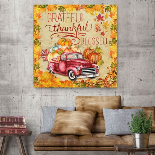 Thankful grateful blessed happy thanksgiving wall art Christian Canvas, Bible Canvas, Jesus Canvas Wall Art Ready To Hang, Canvas print