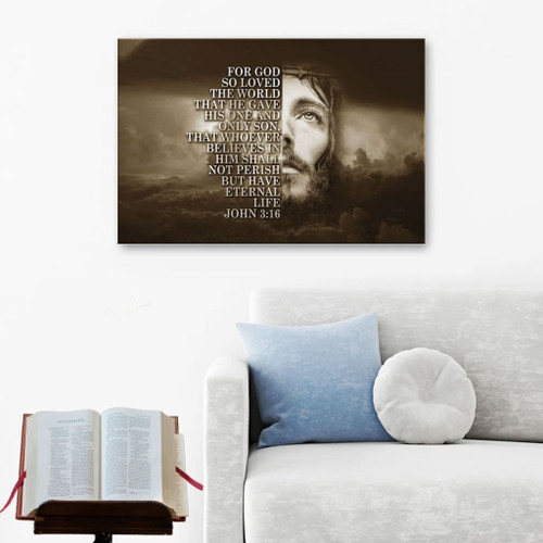 Bible verse wall art: For God so loved the world John 3:16 Christian Canvas, Bible Canvas, Jesus Canvas Wall Art Ready To Hang, Canvas print