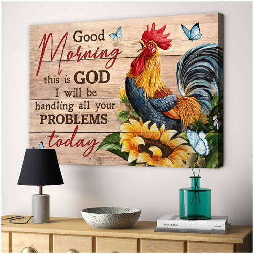 Sunflower, Rooster painting, Good morning, This is God - Jesus Landscape Canvas Prints, Wall Art