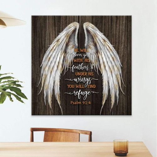 He will cover you with his feathers Psalm 91:4 Scripture wall art Christian Canvas, Bible Canvas, Jesus Canvas Wall Art Ready To Hang print