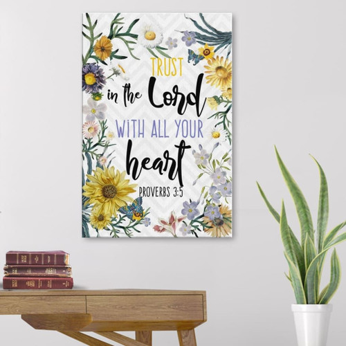 Trust in the Lord with all your heart Proverbs 3:5 Bible verse Christian Canvas, Bible Canvas, Jesus Canvas Wall Art Ready To Hang wall art