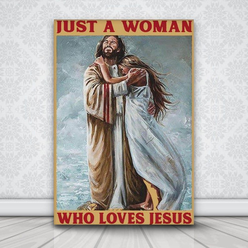 Just A Woman Who Loves Jesus Canvas, Easter's Day Gifts, Wall Art Home Decor - Spreadstores