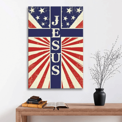Jesus American Flag Christian Canvas, Bible Canvas, Jesus Canvas Wall Art Ready To Hang wall art