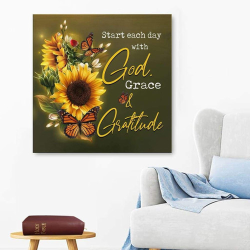 Start each day with God Christian Canvas, Bible Canvas, Jesus Canvas Wall Art Ready To Hang wall art