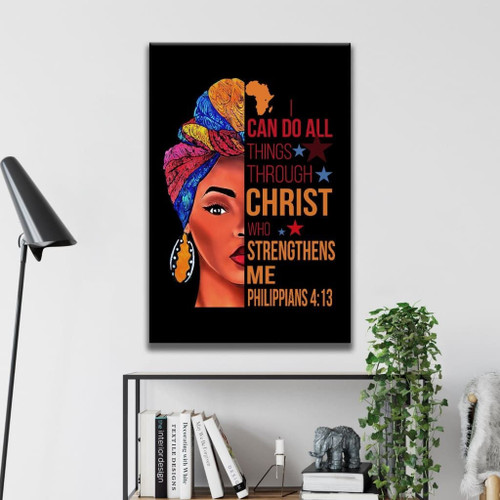African American I can do all things through Christ Christian Canvas, Bible Canvas, Jesus Canvas Wall Art Ready To Hang wall art