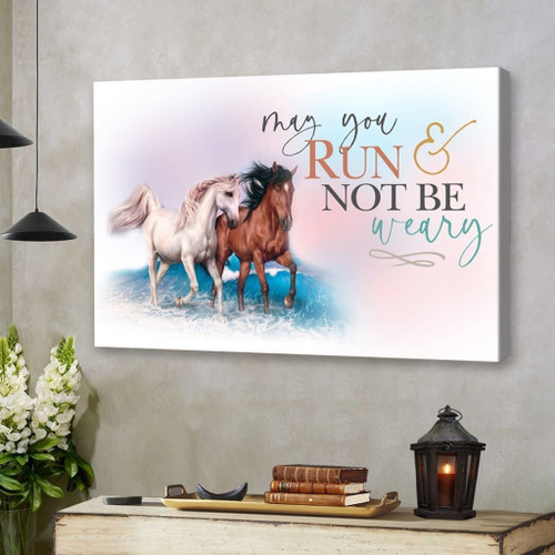 May you run and not be weary, Horses, Christian Christian Canvas, Bible Canvas, Jesus Canvas Wall Art Ready To Hang, Canvas wall art