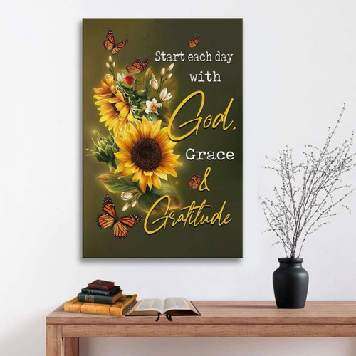 Start each day with God Christian Canvas, Bible Canvas, Jesus Canvas Wall Art Ready To Hang wall art