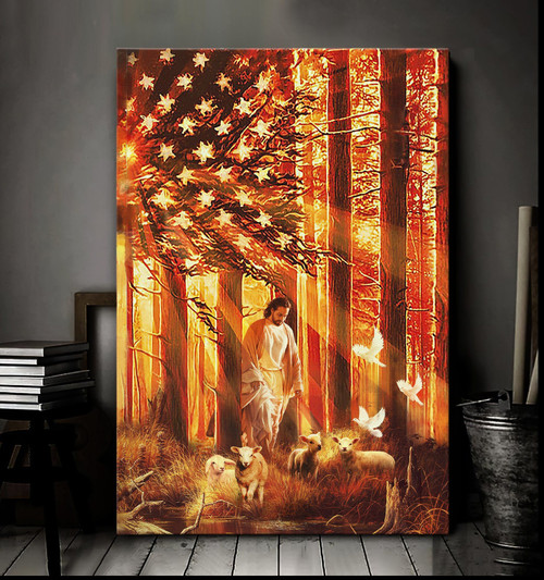 Jesus Canvas, Gift For Christian, Jesus - Walking With The Lambs Canvas - Spreadstores