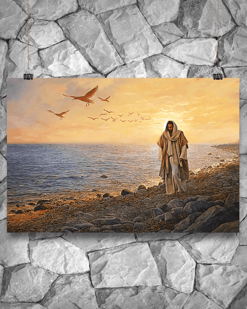 Jesus Christ Walking On The Beach, Walk With Me, Jesus Art Decor, Easter's Day Wall Art Home Decor - Spreadstores