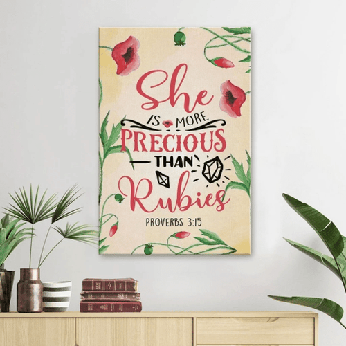 She is more precious than rubies Proverbs 3:15 Bible verse wall art Christian Canvas, Bible Canvas, Jesus Canvas Wall Art Ready To Hang