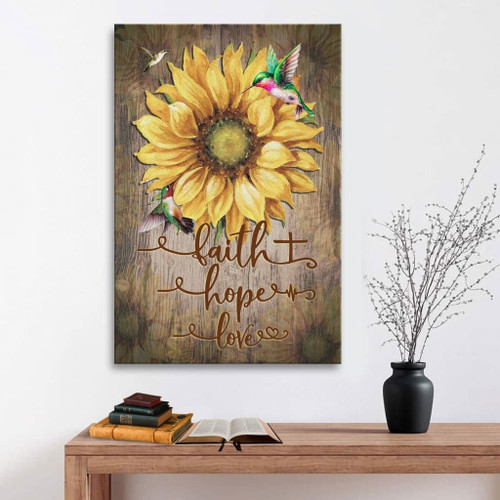 Faith Hope Love Sunflowers Christian Canvas, Bible Canvas, Jesus Canvas Wall Art Ready To Hang, Canvas wall art