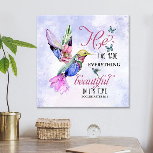 He has made everything beautiful in its time hummingbird wall art Christian Canvas, Bible Canvas, Jesus Canvas Wall Art Ready To Hang, Canvas