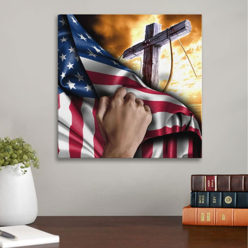 Cross Christ American flag hand Christian Christian Canvas, Bible Canvas, Jesus Canvas Wall Art Ready To Hang wall art