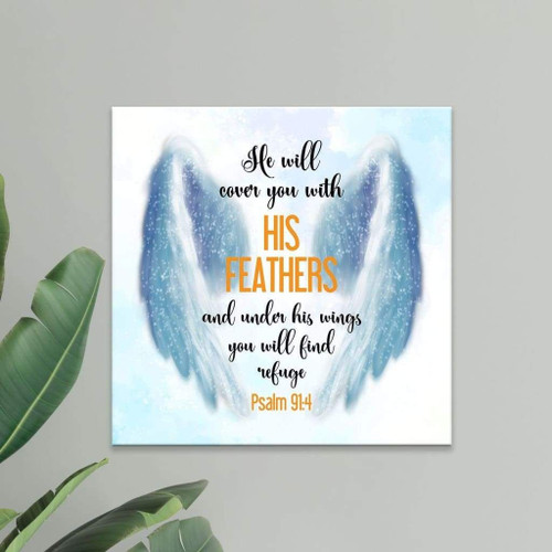Bible verse wall art: He will cover you with his feathers Psalm 91:4 Christian Canvas, Bible Canvas, Jesus Canvas Wall Art Ready To Hang, Canvas art