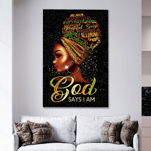 Black Woman God Says I Am Wall Art Christian Canvas, Bible Canvas, Jesus Canvas Wall Art Ready To Hang