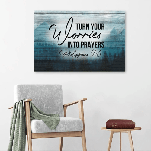 Turn your worries into prayers Phillipians 4:6 Christian Canvas, Bible Canvas, Jesus Canvas Wall Art Ready To Hang wall art