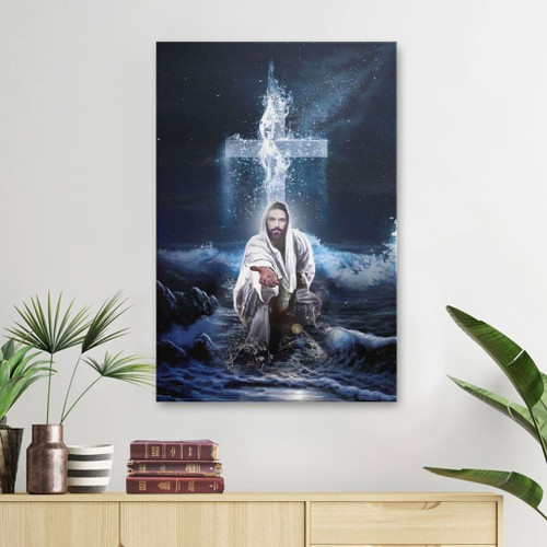 Jesus Outstretched Hands Saves Christian Canvas, Bible Canvas, Jesus Canvas Wall Art Ready To Hang wall art - Vertical Christian wall art