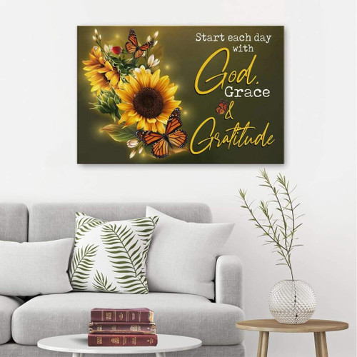 Start each day with God Christian Canvas, Bible Canvas, Jesus Canvas Wall Art Ready To Hang, Canvas wall art