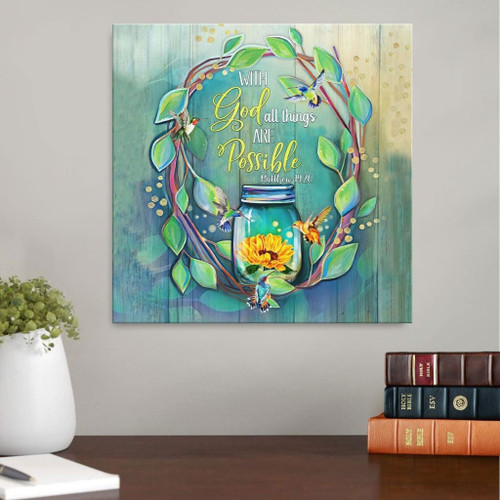 With God all things are possible Christian Canvas, Bible Canvas, Jesus Canvas Wall Art Ready To Hang, Canvas wall art