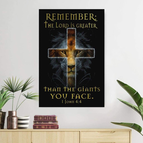 Bible verse wall art: The Lord is greater than the giants you face 1 John 4:4 Christian Canvas, Bible Canvas, Jesus Canvas Wall Art Ready To Hang