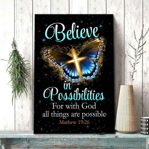 With God all things are possible cross butterfly Bible verse Christian Canvas, Bible Canvas, Jesus Canvas Wall Art Ready To Hang, Canvas wall art