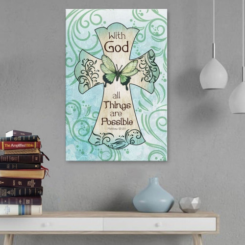 With God all things are possible Matthew 19:26 Bible verse wall art Christian Canvas, Bible Canvas, Jesus Canvas Wall Art Ready To Hang