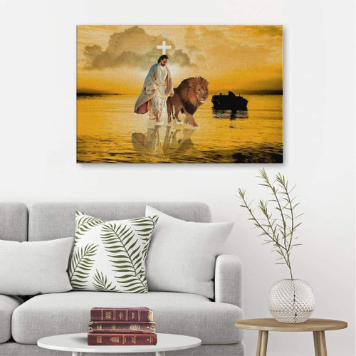 The Lion of Judah, Jesus walks on water Christian Canvas, Bible Canvas, Jesus Canvas Wall Art Ready To Hang wall art