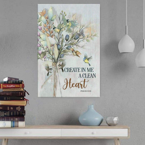 Create in me a clean heart Psalm 51:10 Bible verse wall art Christian Canvas, Bible Canvas, Jesus Canvas Wall Art Ready To Hang, Canvas