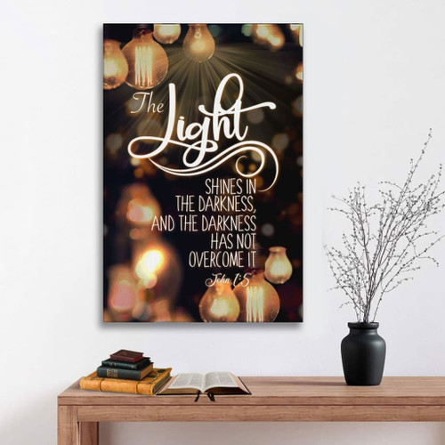 Bible verse wall art: John 1:5 The light shines in the darkness Christian Canvas, Bible Canvas, Jesus Canvas Wall Art Ready To Hang print