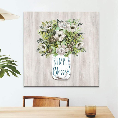 Christian wall art: Floral Simply blessed wall art Christian Canvas, Bible Canvas, Jesus Canvas Wall Art Ready To Hang, Canvas
