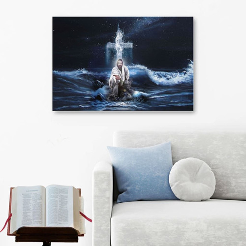 Jesus outstretched hands saves Christian Canvas, Bible Canvas, Jesus Canvas Wall Art Ready To Hang wall art - Horizontal Christian wall art