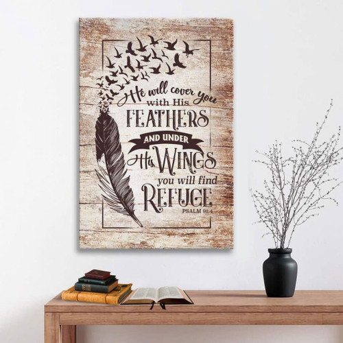 He will cover you with his feathers Psalm 91:4 Bible verse wall art Christian Canvas, Bible Canvas, Jesus Canvas Wall Art Ready To Hang, Canvas