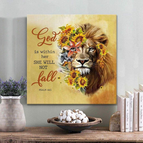 God is within her she will not fall Psalm 46:5 sunflower lion wall art Christian Canvas, Bible Canvas, Jesus Canvas Wall Art Ready To Hang, Canvas