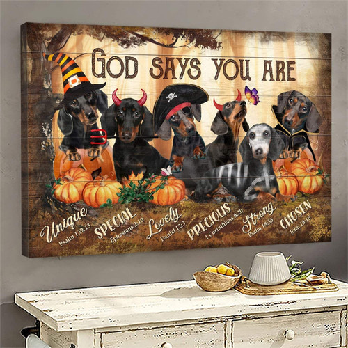 Gossvibe Jesus - God says you are - Dachshunds in Halloween costumes Landscape Christian Canvas, Bible Canvas, Jesus Canvas Wall Art Ready To Hang Prints, Wall Art