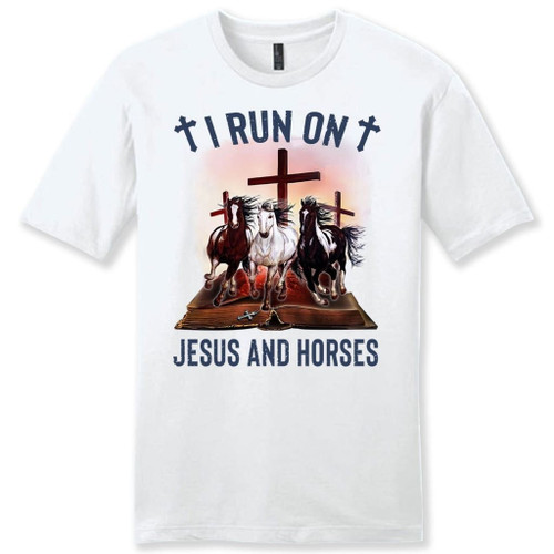 I run on Jesus and horses mens Christian t-shirt, Jesus shirts - Christian Shirt, Bible Shirt, Jesus Shirt, Faith Shirt For Men and Women