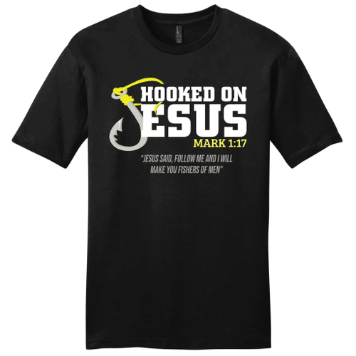 Hooked on jesus mark 1:17 mens Christian t-shirt - Christian Shirt, Bible Shirt, Jesus Shirt, Faith Shirt For Men and Women