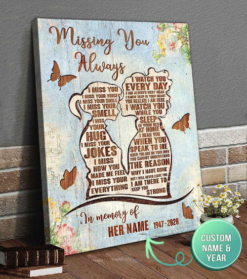 Memorial Canvas For Mother Butterfly Custom Name and Year Missing You Always - Personalized Sympathy Gifts - Spreadstore