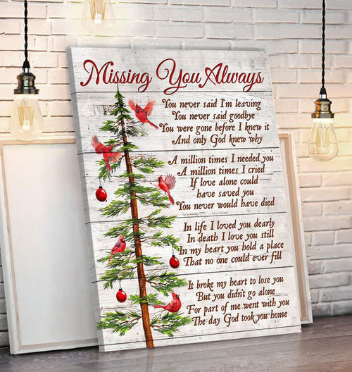 Spread Store Memorial Cardinal Pine Forest Canvas Missing You Always Canvas Vertical Version - Sympathy Gifts - Spreadstore