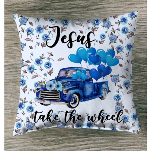 ( Blue) Jesus take the wheel Christian pillow - Christian pillow, Jesus pillow, Bible Pillow - Spreadstore
