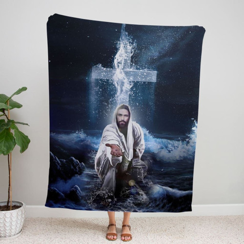 Jesus Outstretched Hands Saves Christian blanket - Christian Blanket, Jesus Blanket, Bible Blanket - Spreadstores
