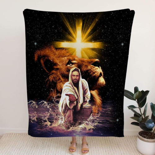 The Lion of Judah, Jesus reaching out his hand Christian blanket - Christian Blanket, Jesus Blanket, Bible Blanket - Spreadstores