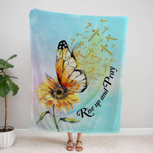 Rise up and pray butterfly sunflower Christian blanket - Christian Blanket, Jesus Blanket, Bible Blanket - Spreadstores