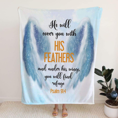 He will cover you with his feathers Psalm 91:4 Bible verse blanket - Christian Blanket, Jesus Blanket, Bible Blanket - Spreadstores